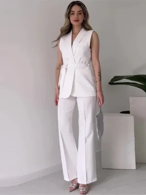 Blazer Elise™ | Women's Sleeveless Blazer Suit | Tailored Fit, V-Neck Design & High-Waisted Trousers with Belted Waist