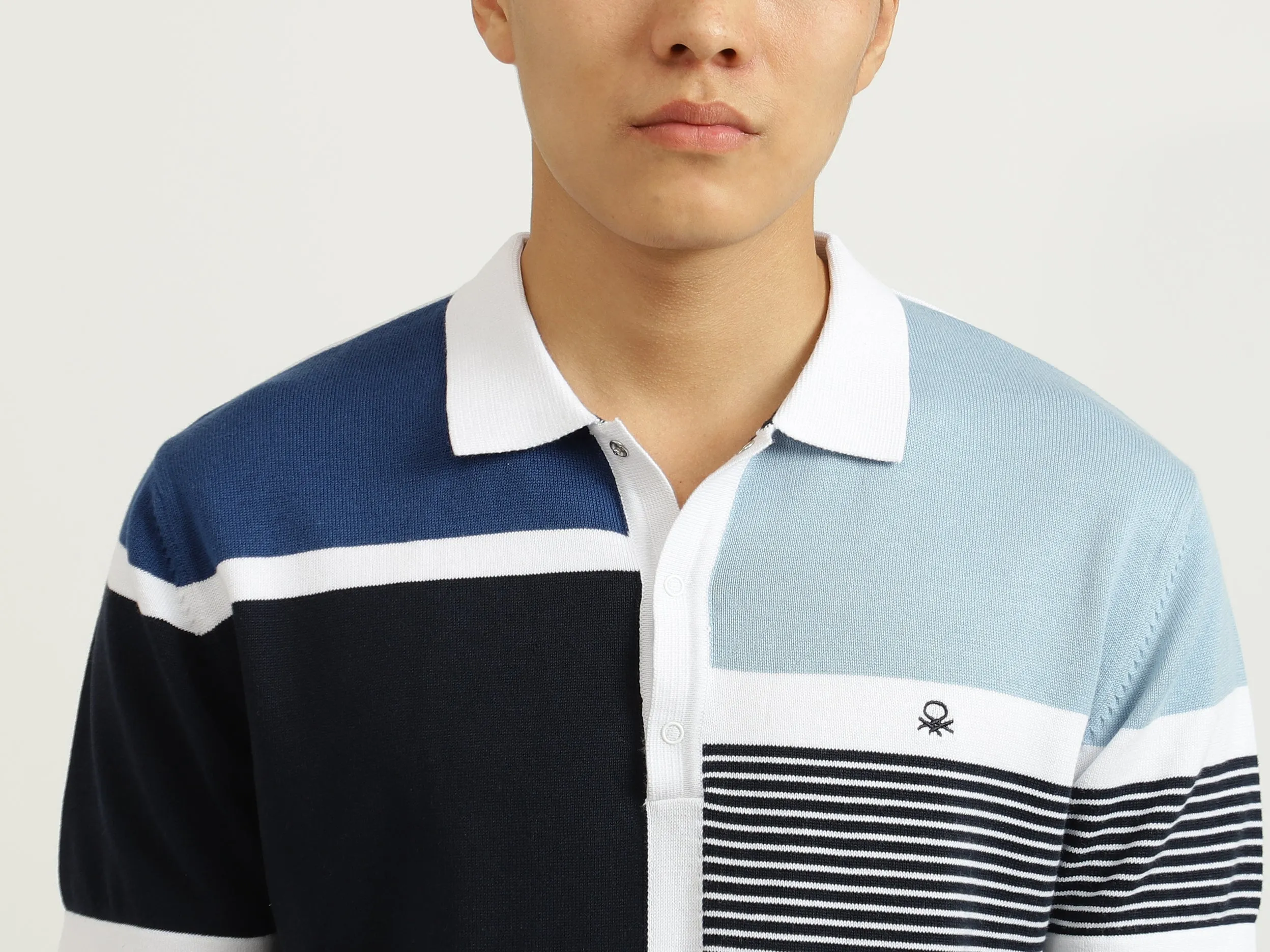 Blue Color-Blocked Polo T-Shirt