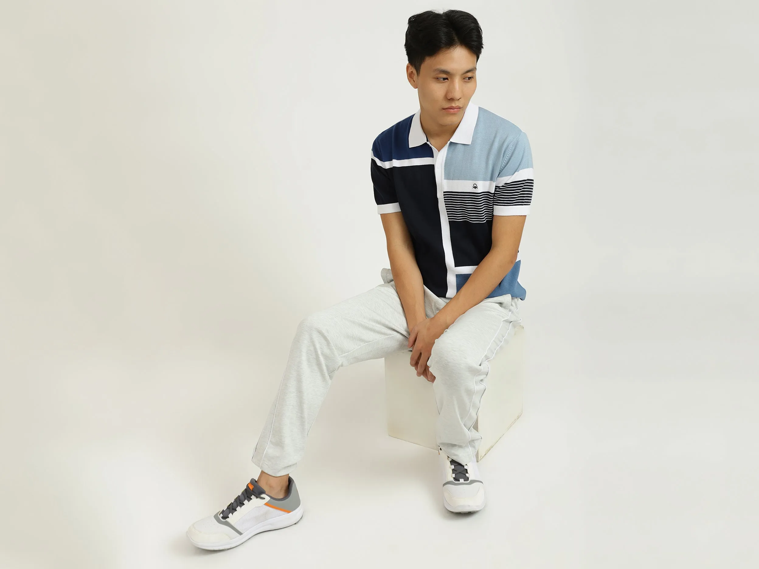 Blue Color-Blocked Polo T-Shirt