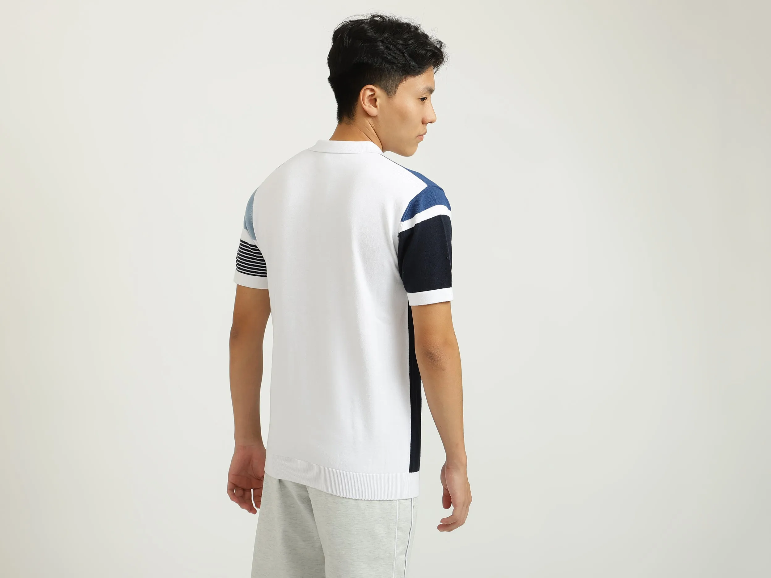 Blue Color-Blocked Polo T-Shirt