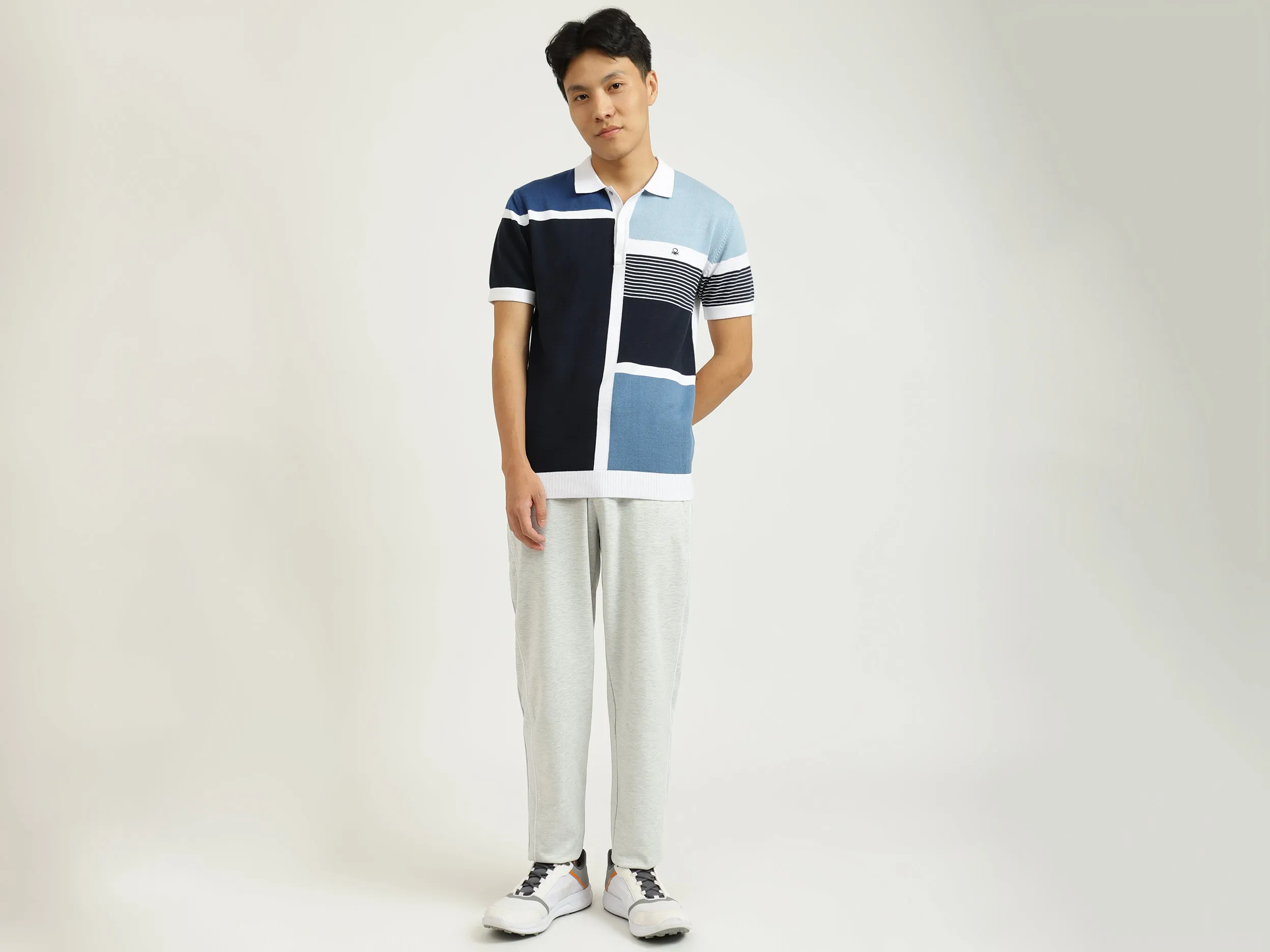 Blue Color-Blocked Polo T-Shirt
