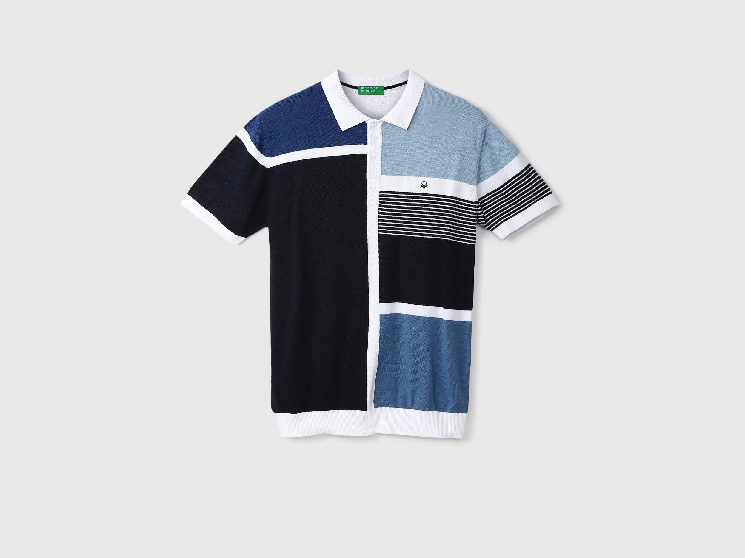 Blue Color-Blocked Polo T-Shirt