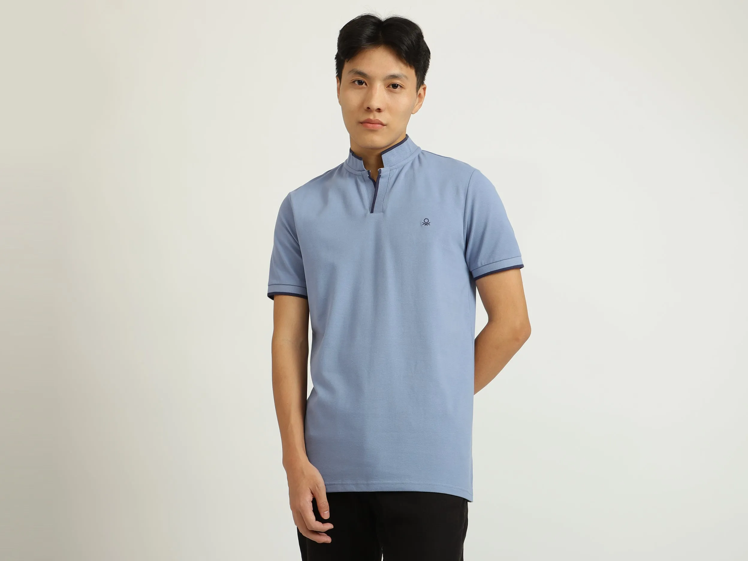 Blue Johnny Collar T-Shirt