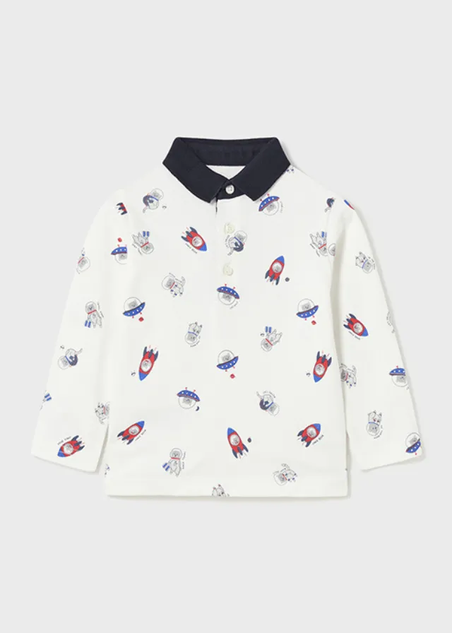 Bluza Polo Ivory cu Maneca Lunga si Guler Bleumarin Imprimeu Rachete Baiat 2169 Mayoral