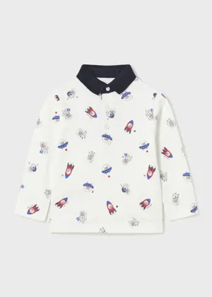 Bluza Polo Ivory cu Maneca Lunga si Guler Bleumarin Imprimeu Rachete Baiat 2169 Mayoral