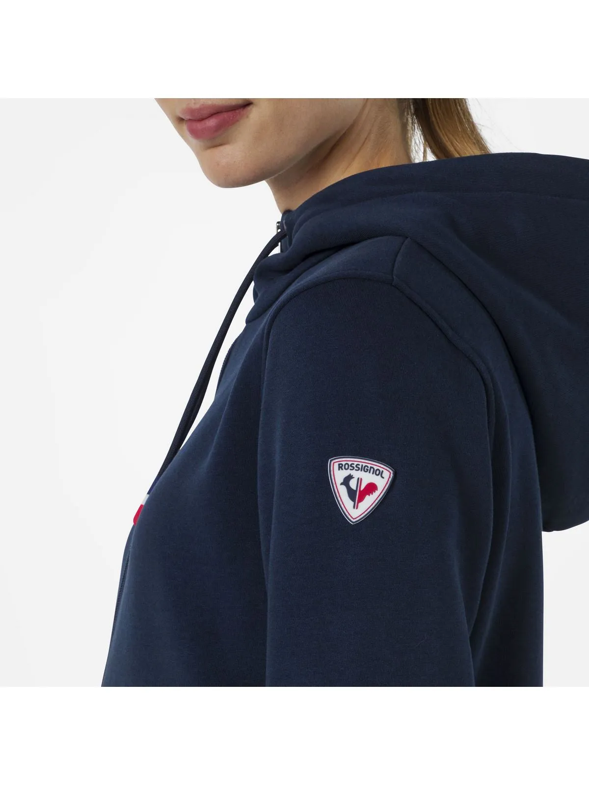 Bluza sportowa damska Rossignol W LOGO SWEAT FZ HOOD FL granatowa