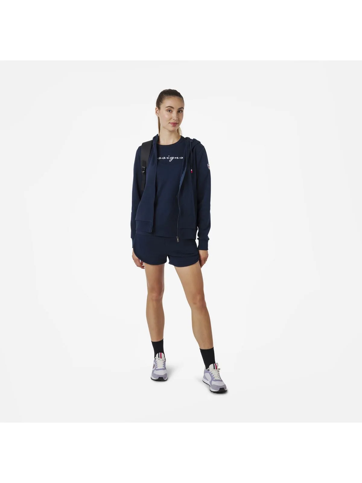 Bluza sportowa damska Rossignol W LOGO SWEAT FZ HOOD FL granatowa