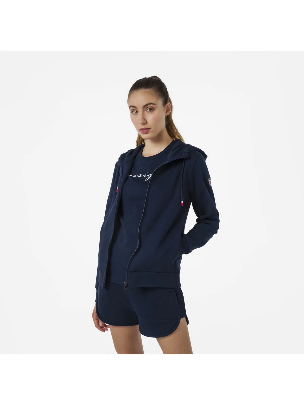 Bluza sportowa damska Rossignol W LOGO SWEAT FZ HOOD FL granatowa