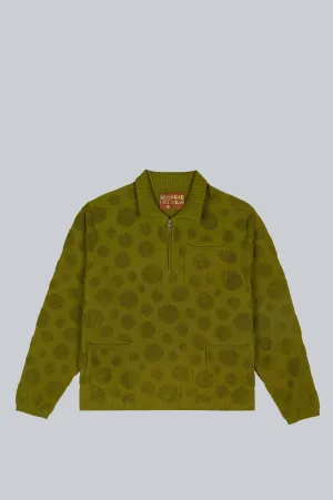 BRAIN DEAD DOT HALF ZIP SWEATER MOSS