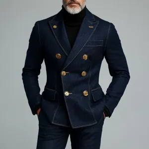 Bramwell - Men's Fashionable Denim Double Breasted Blazer