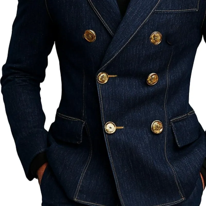 Bramwell - Men's Fashionable Denim Double Breasted Blazer