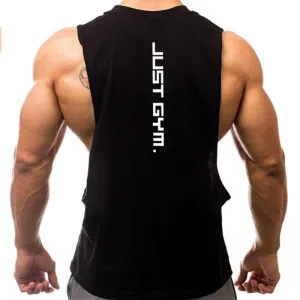Brand Just Gym Clothing Fitness Men Sides Cut Off T-shirts  Workout Sleeveless Vest