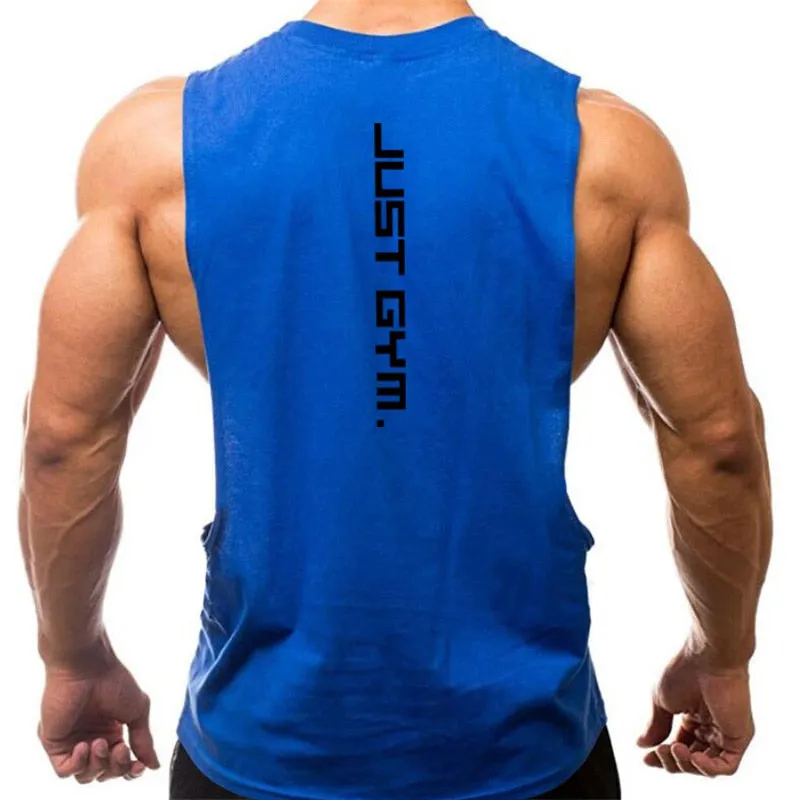 Brand Just Gym Clothing Fitness Men Sides Cut Off T-shirts  Workout Sleeveless Vest