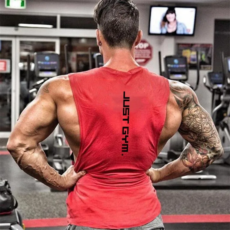 Brand Just Gym Clothing Fitness Men Sides Cut Off T-shirts  Workout Sleeveless Vest