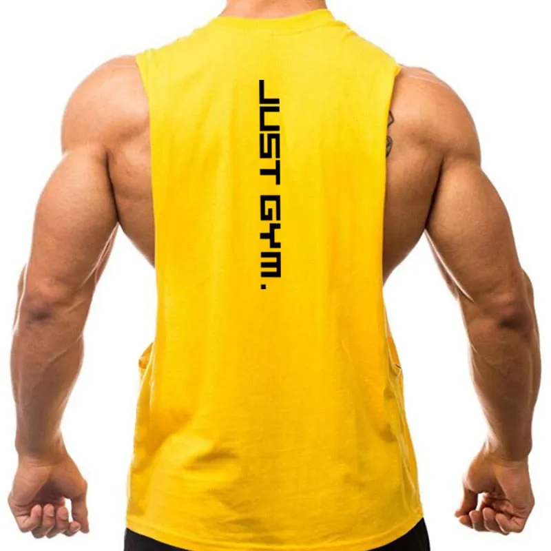 Brand Just Gym Clothing Fitness Men Sides Cut Off T-shirts  Workout Sleeveless Vest