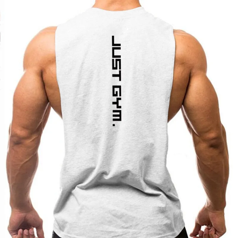 Brand Just Gym Clothing Fitness Men Sides Cut Off T-shirts  Workout Sleeveless Vest