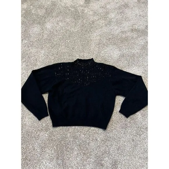 Britches of Georgetowne lambs wool Blend cropped Sweater black mock neck Size L