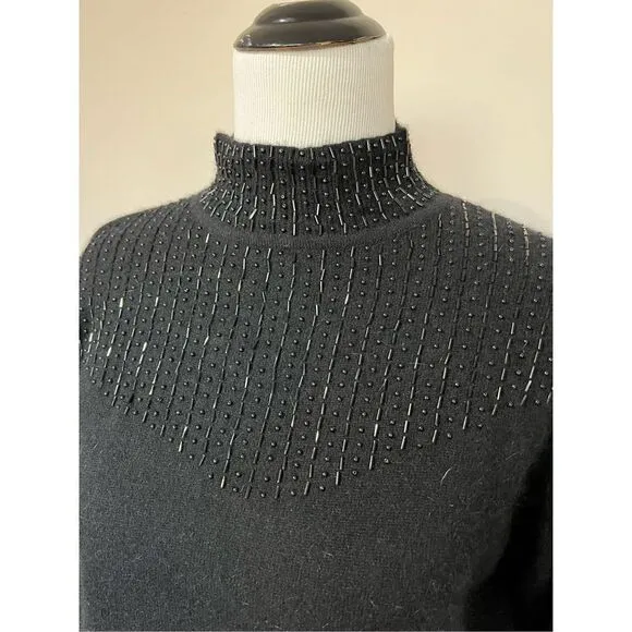 Britches of Georgetowne lambs wool Blend cropped Sweater black mock neck Size L