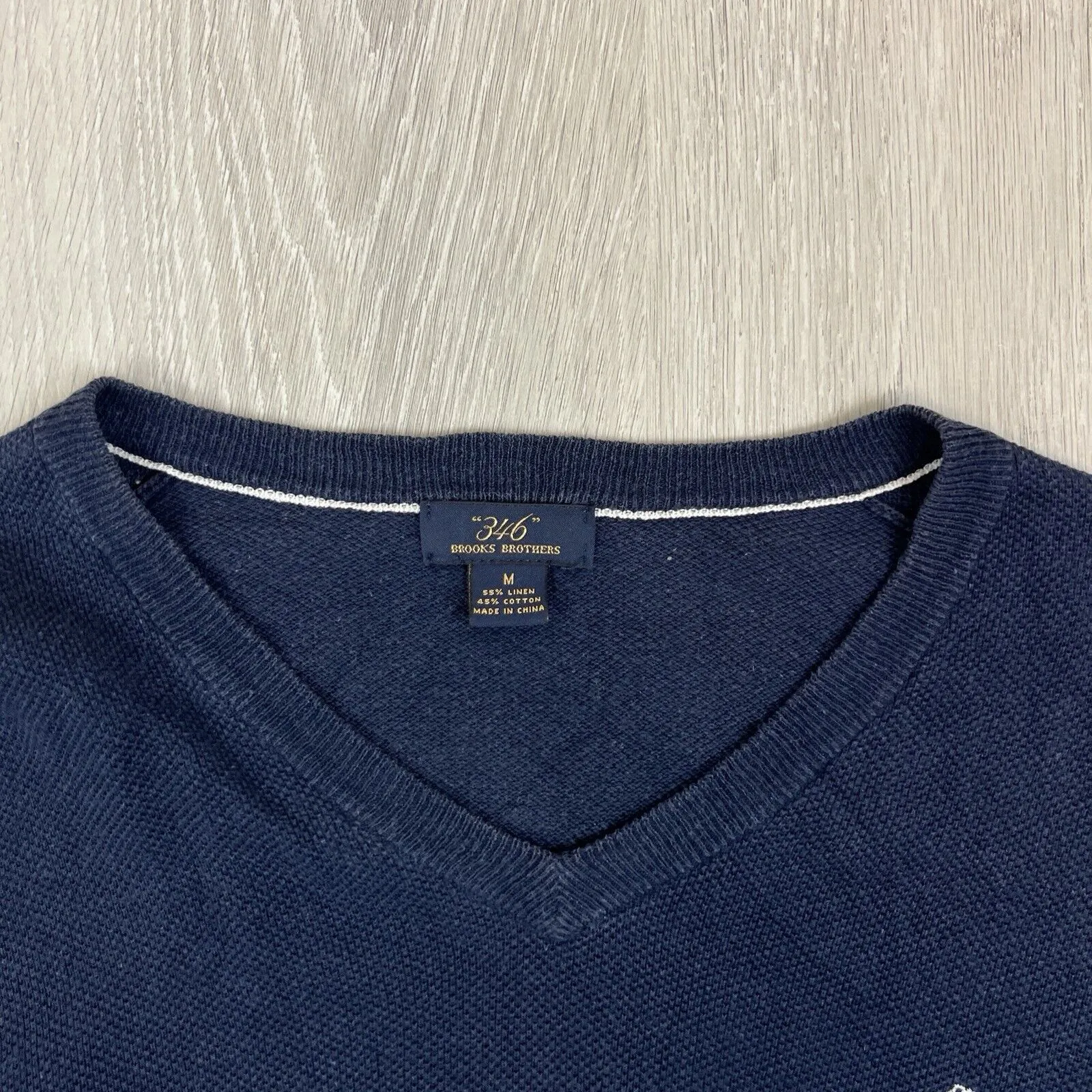 Brooks Brothers 346 Mens Navy Blue Linen Blend Light Sweater Size Medium