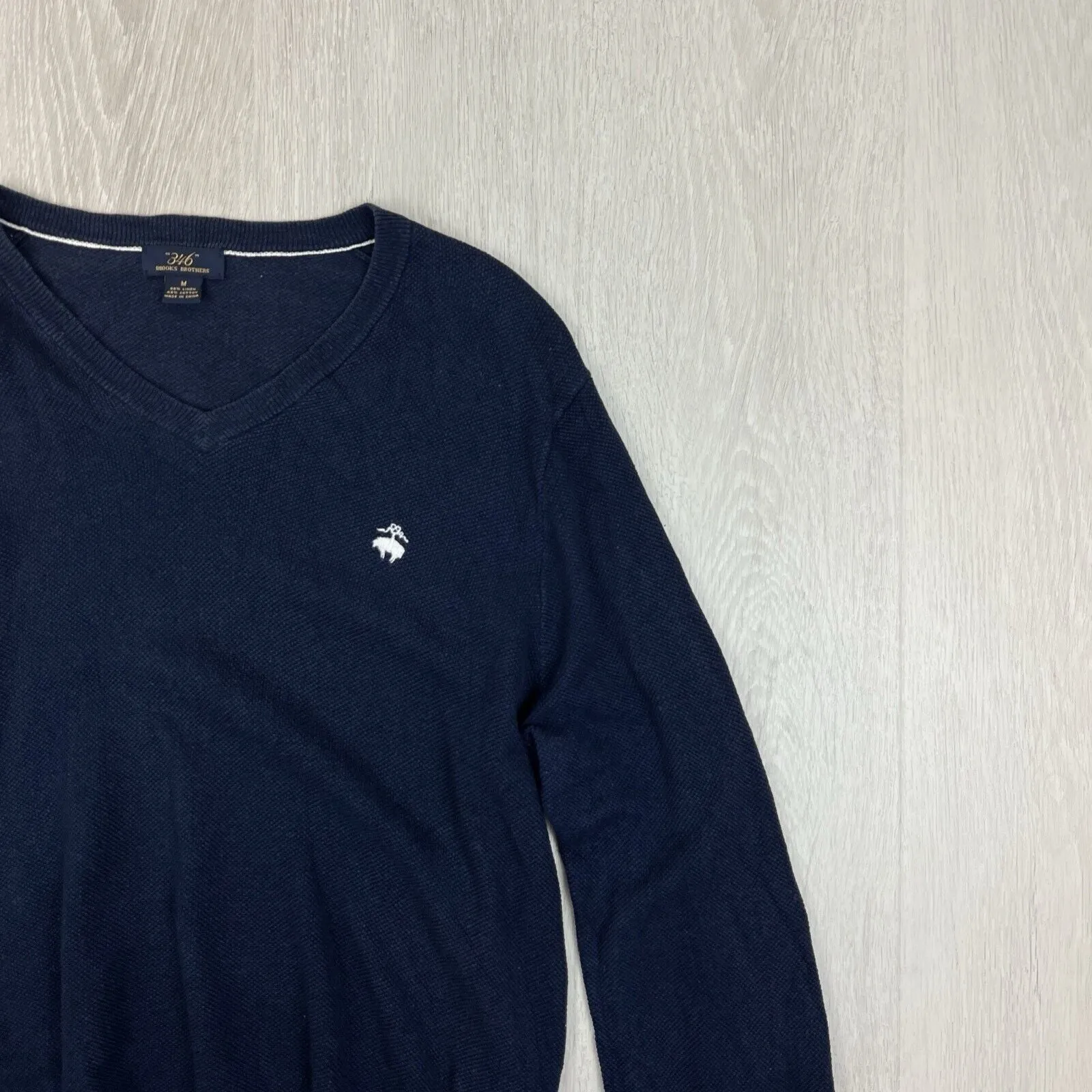 Brooks Brothers 346 Mens Navy Blue Linen Blend Light Sweater Size Medium
