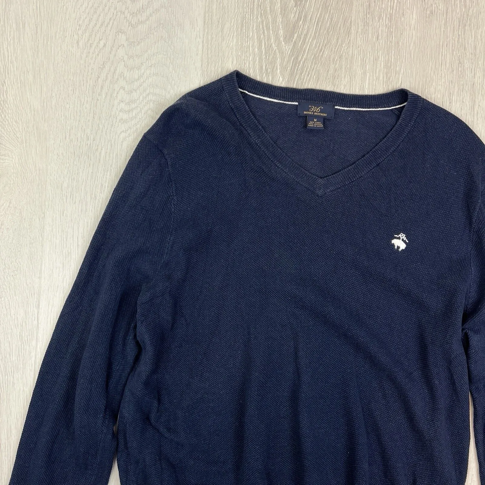 Brooks Brothers 346 Mens Navy Blue Linen Blend Light Sweater Size Medium