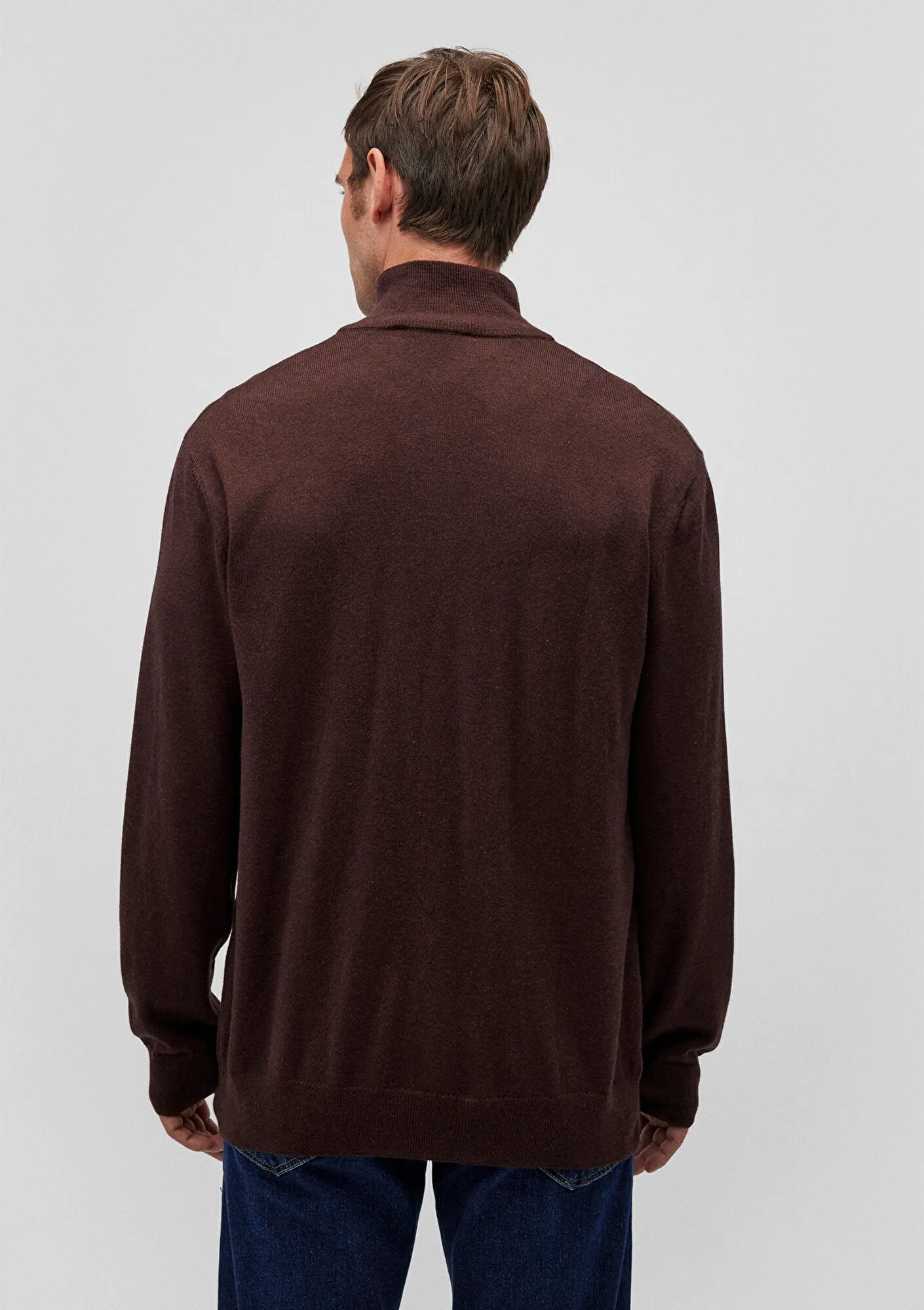 Brown Half-Zip Cashmere Blend Sweater