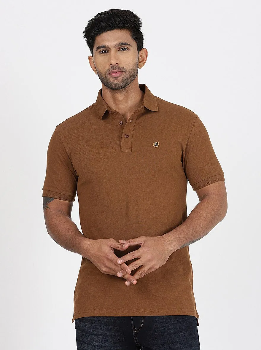Brown Solid Slim Fit Polo T-Shirt | JadeBlue