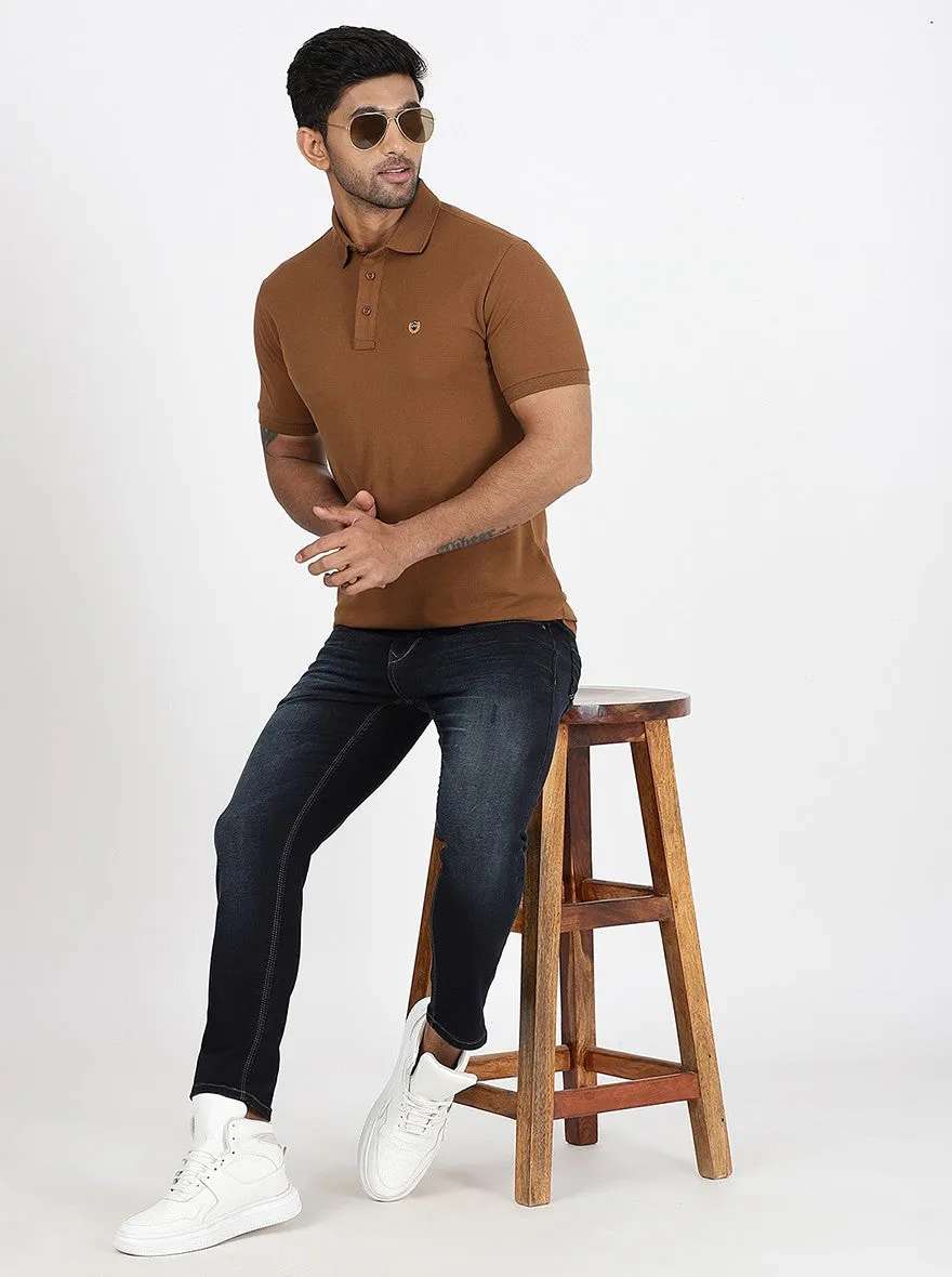 Brown Solid Slim Fit Polo T-Shirt | JadeBlue