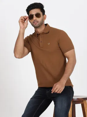 Brown Solid Slim Fit Polo T-Shirt | JadeBlue