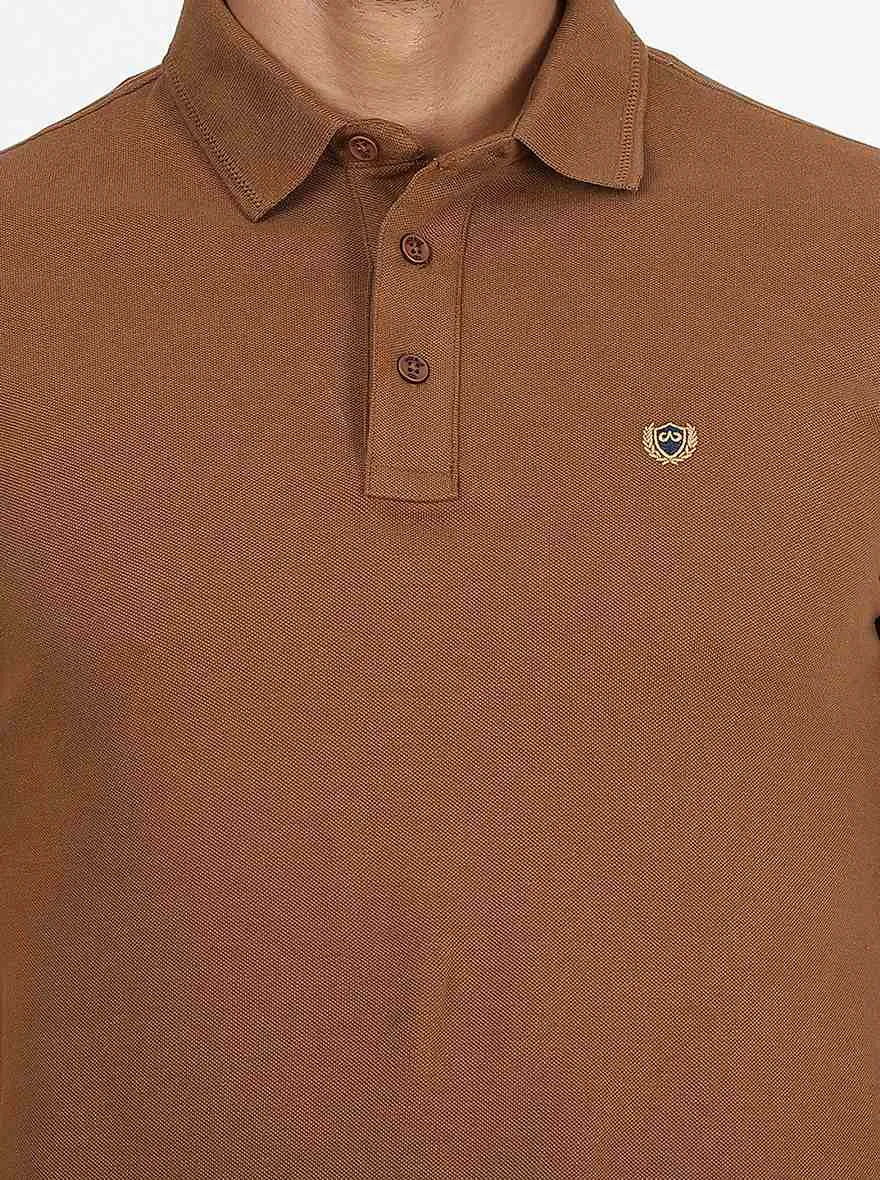 Brown Solid Slim Fit Polo T-Shirt | JadeBlue