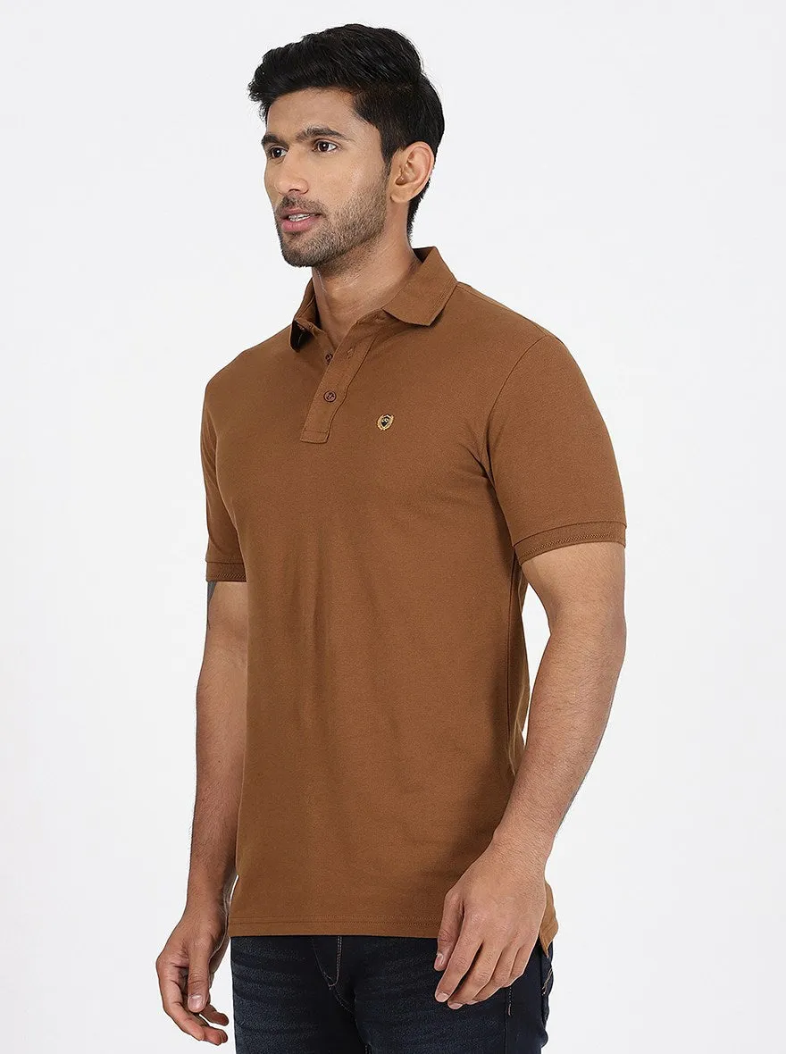 Brown Solid Slim Fit Polo T-Shirt | JadeBlue