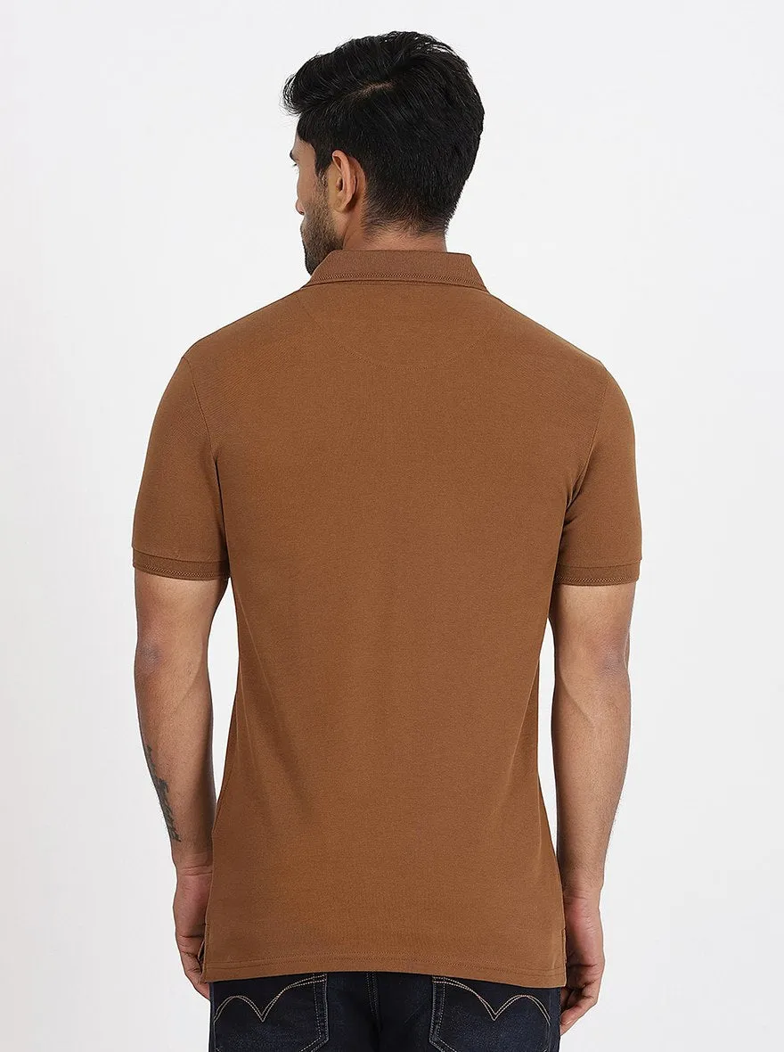 Brown Solid Slim Fit Polo T-Shirt | JadeBlue