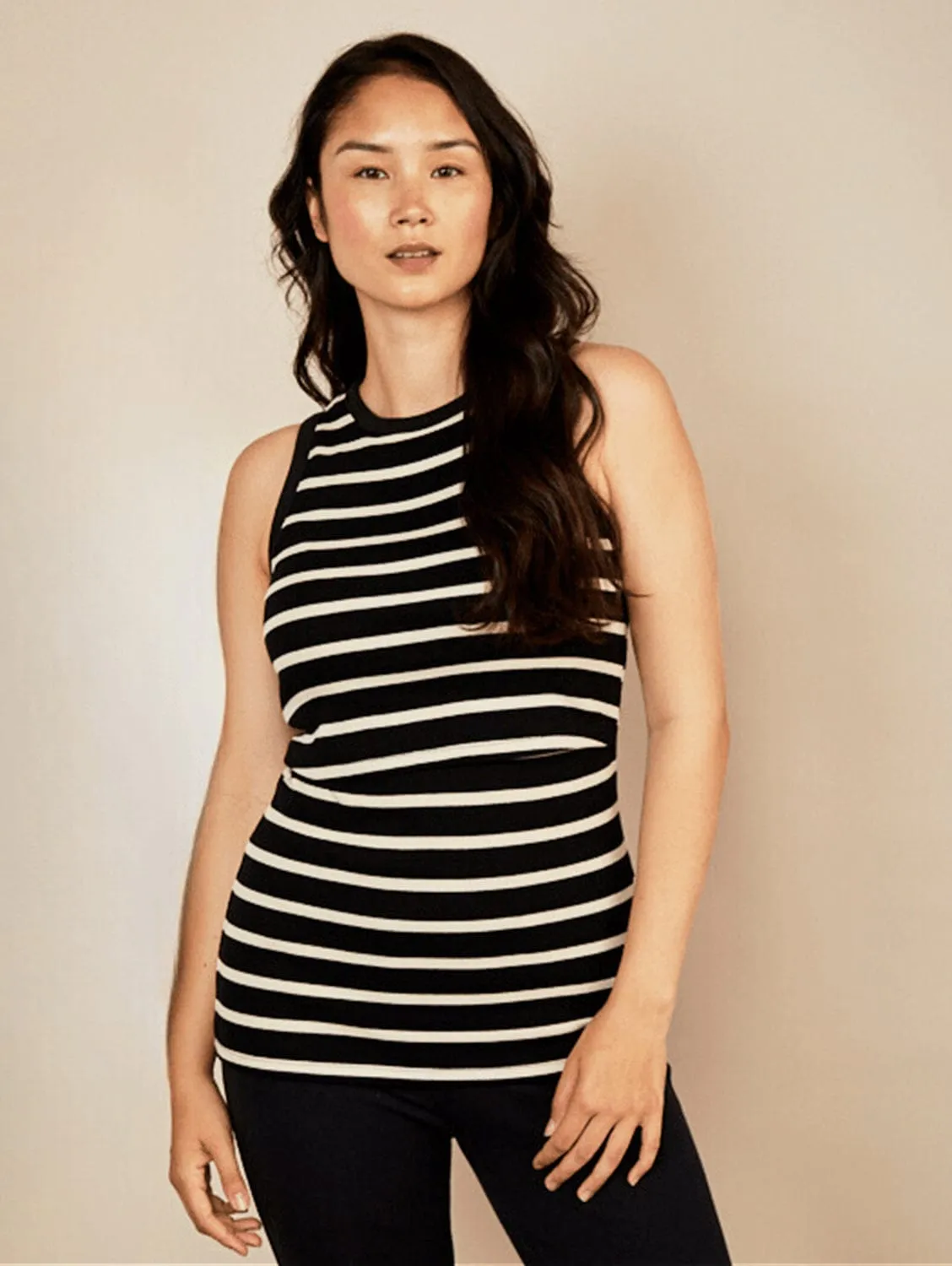 Bshirt Nursing Cotton Rib Racer Vest | Black Stripe