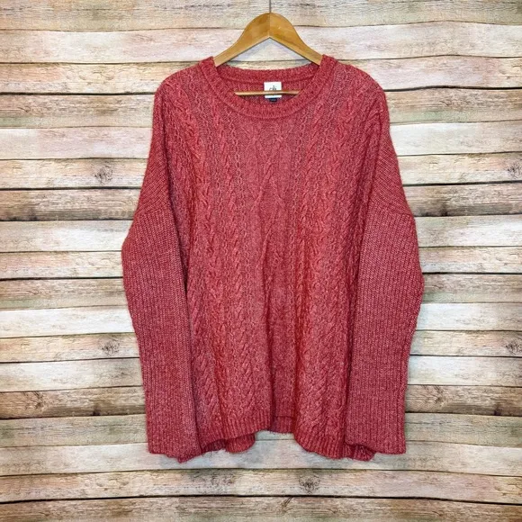 CAbi #4280 Playoff Red/Orange Cableknit Pullover Tunic Sweater Size Large
