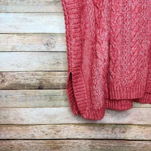 CAbi #4280 Playoff Red/Orange Cableknit Pullover Tunic Sweater Size Large