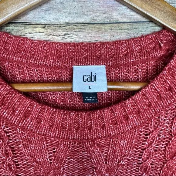 CAbi #4280 Playoff Red/Orange Cableknit Pullover Tunic Sweater Size Large