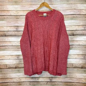 CAbi #4280 Playoff Red/Orange Cableknit Pullover Tunic Sweater Size Large