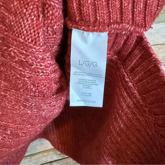 CAbi #4280 Playoff Red/Orange Cableknit Pullover Tunic Sweater Size Large