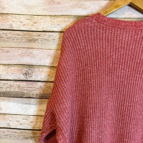 CAbi #4280 Playoff Red/Orange Cableknit Pullover Tunic Sweater Size Large