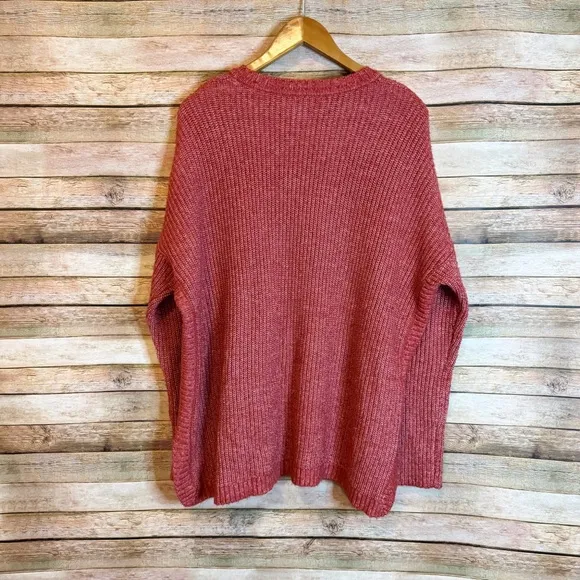 CAbi #4280 Playoff Red/Orange Cableknit Pullover Tunic Sweater Size Large