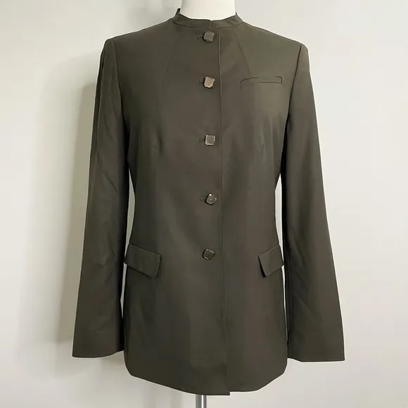 CALVIN KLEIN Virgin Wool Mandarin Collar Suit Jacket Blazer