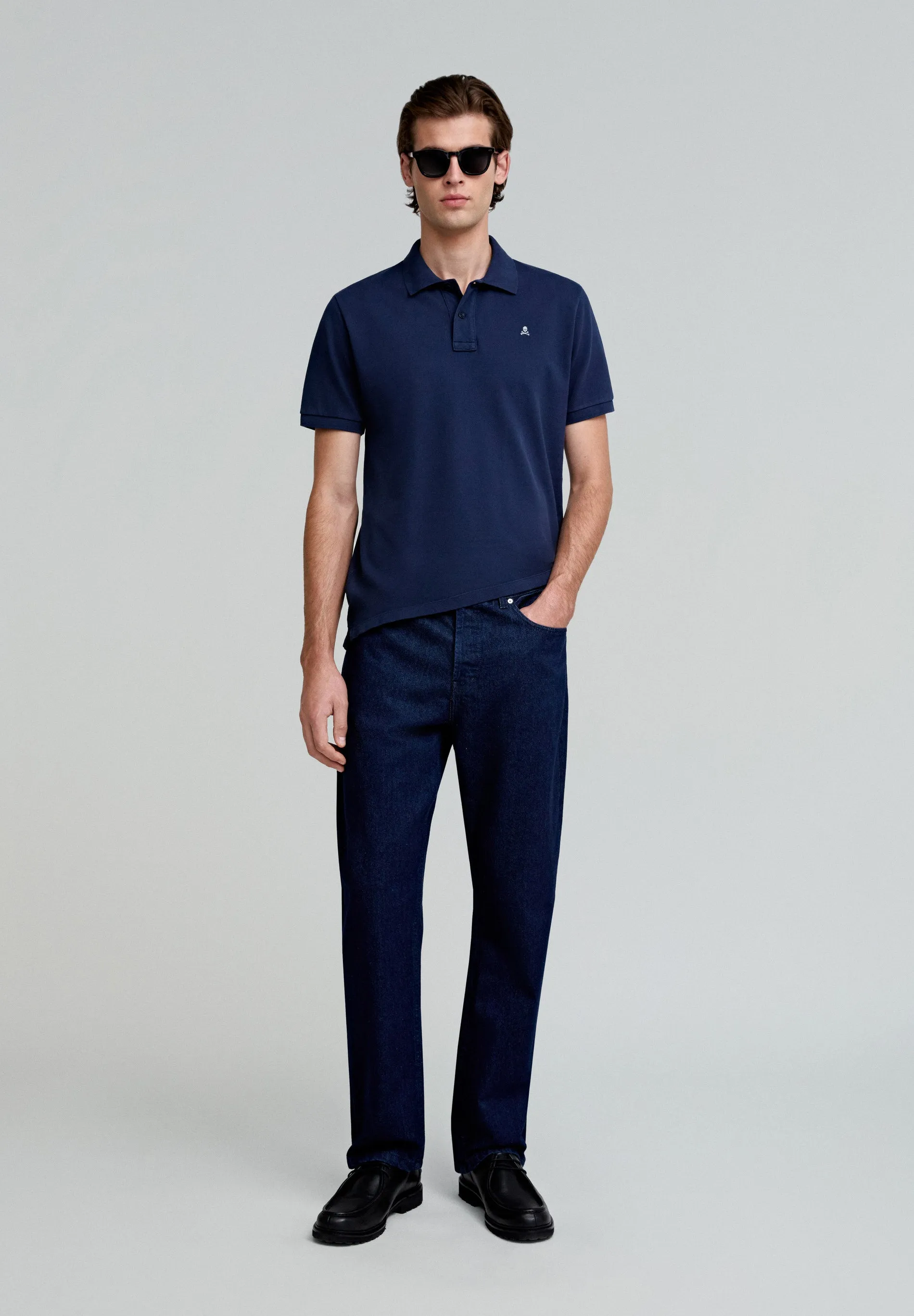 CAMISA POLO BÁSICA COM SKULL EM CONTRASTE