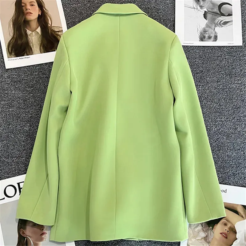Candy Color OL™ | Women's Double-Breasted Blazer | Notched Lapel, Long Sleeve, Slim Fit with Metal Buttons & Pockets