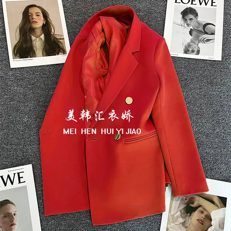 Candy Color OL™ | Women's Double-Breasted Blazer | Notched Lapel, Long Sleeve, Slim Fit with Metal Buttons & Pockets