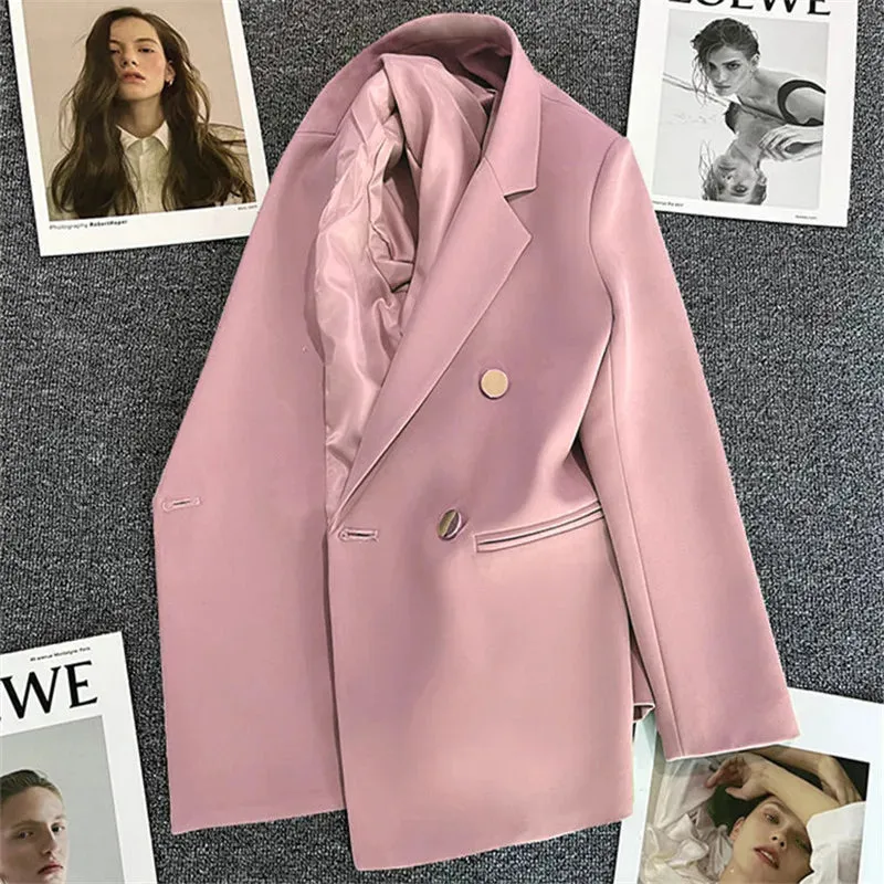 Candy Color OL™ | Women's Double-Breasted Blazer | Notched Lapel, Long Sleeve, Slim Fit with Metal Buttons & Pockets