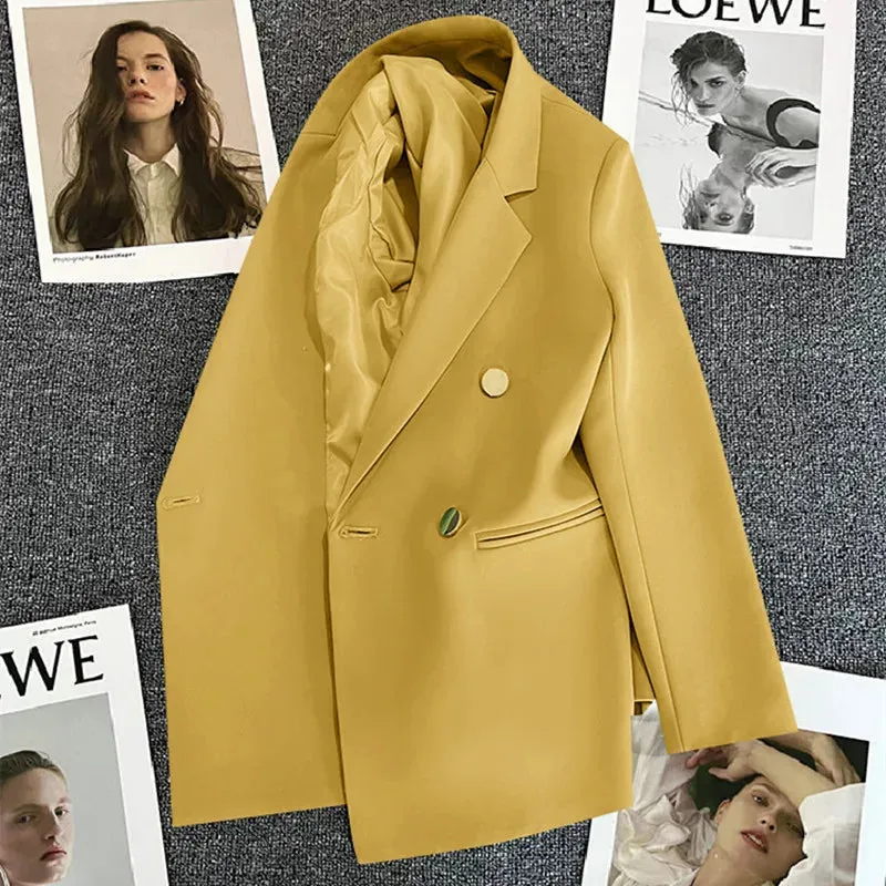 Candy Color OL™ | Women's Double-Breasted Blazer | Notched Lapel, Long Sleeve, Slim Fit with Metal Buttons & Pockets