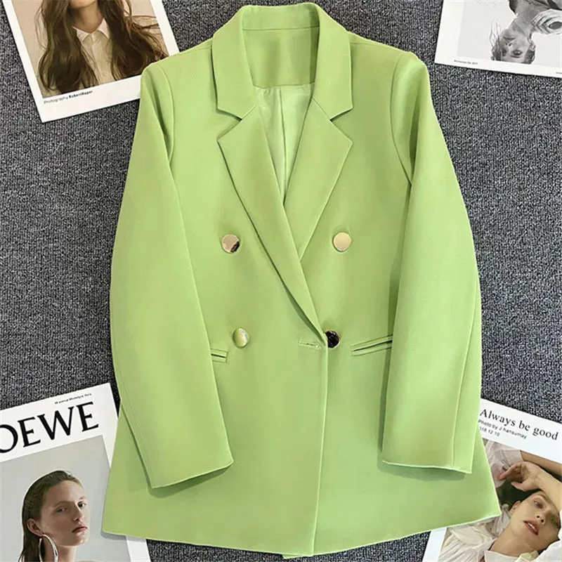 Candy Color OL™ | Women's Double-Breasted Blazer | Notched Lapel, Long Sleeve, Slim Fit with Metal Buttons & Pockets