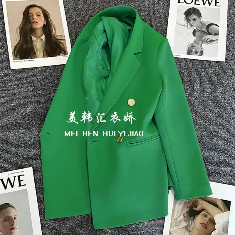 Candy Color OL™ | Women's Double-Breasted Blazer | Notched Lapel, Long Sleeve, Slim Fit with Metal Buttons & Pockets