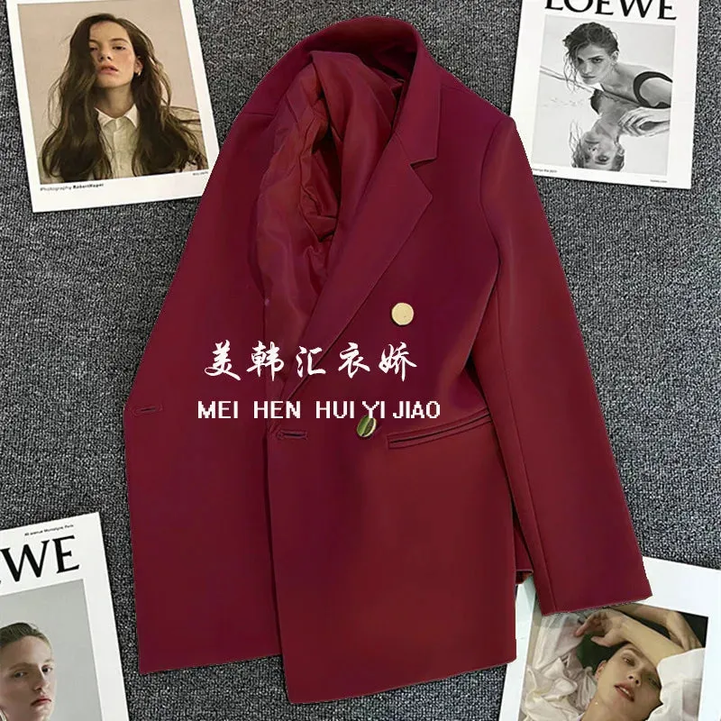 Candy Color OL™ | Women's Double-Breasted Blazer | Notched Lapel, Long Sleeve, Slim Fit with Metal Buttons & Pockets