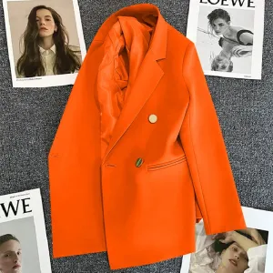 Candy Color OL™ | Women's Double-Breasted Blazer | Notched Lapel, Long Sleeve, Slim Fit with Metal Buttons & Pockets